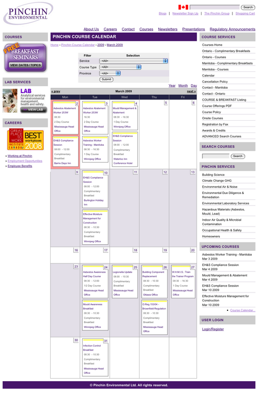 Pinchin Course Calendar